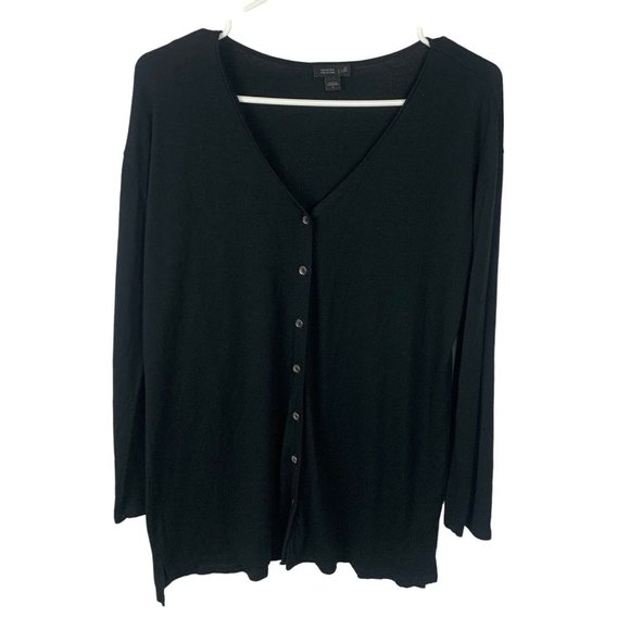 J Jill Wearever  Womens Cardigan Top Size Small Black Button Front Rayon Blend - Picture 1 of 6